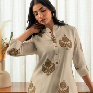 Co-ord Set in Chanderi Silk Fabric with Hand Block Printing - Image 5