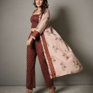Block Print Crop Top and Pant Co-ord with Shrug