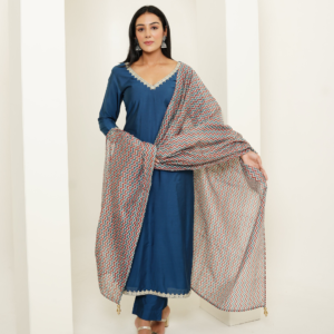 Kurta Set in Viscose Silk fabric with Chanderi Block Printed Duppata - Image 5