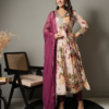 Floral Anarkali Kurta With Pants and Dupatta