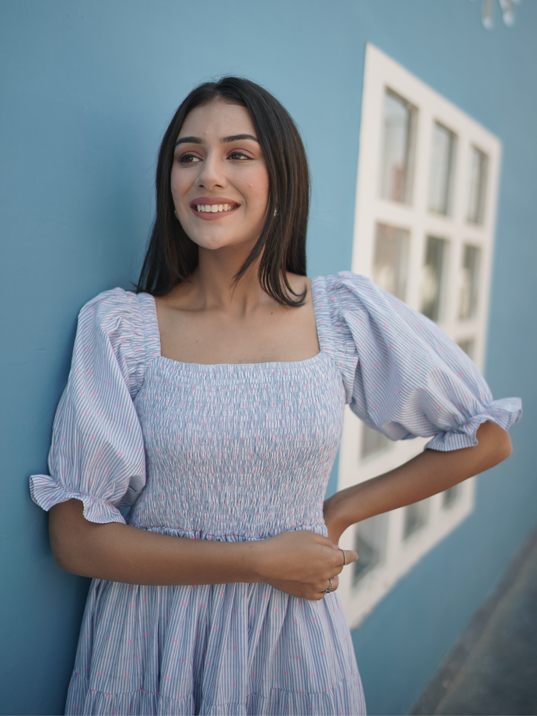 Cotton Dobby Smocked Midi Dress - Image 3