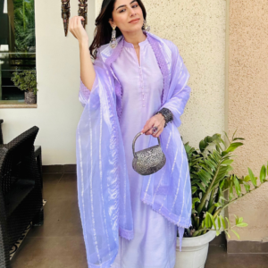 Lilac Chanderi Kurta Set With Dupatta & Pants