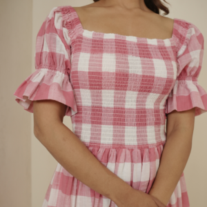 Pink Check Block Printed Dress - Image 3