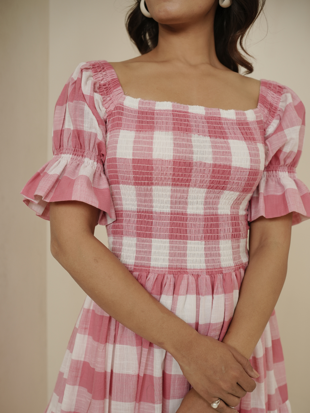 Pink Check Block Printed Dress - Image 3