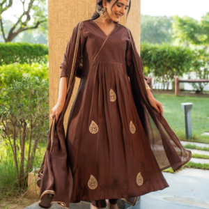 Mocha Brown Shantoon Anarkali Kurta Set