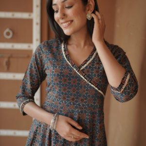 Indigo Ajrakh printed Anarkali Kurta - Image 3
