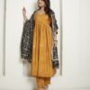 Muslin Yellow Anarkali  Kurta with Black Banhdej Dupatta