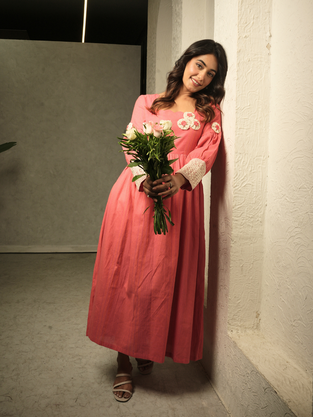 Coral Dress with Lace Detailing - Image 5