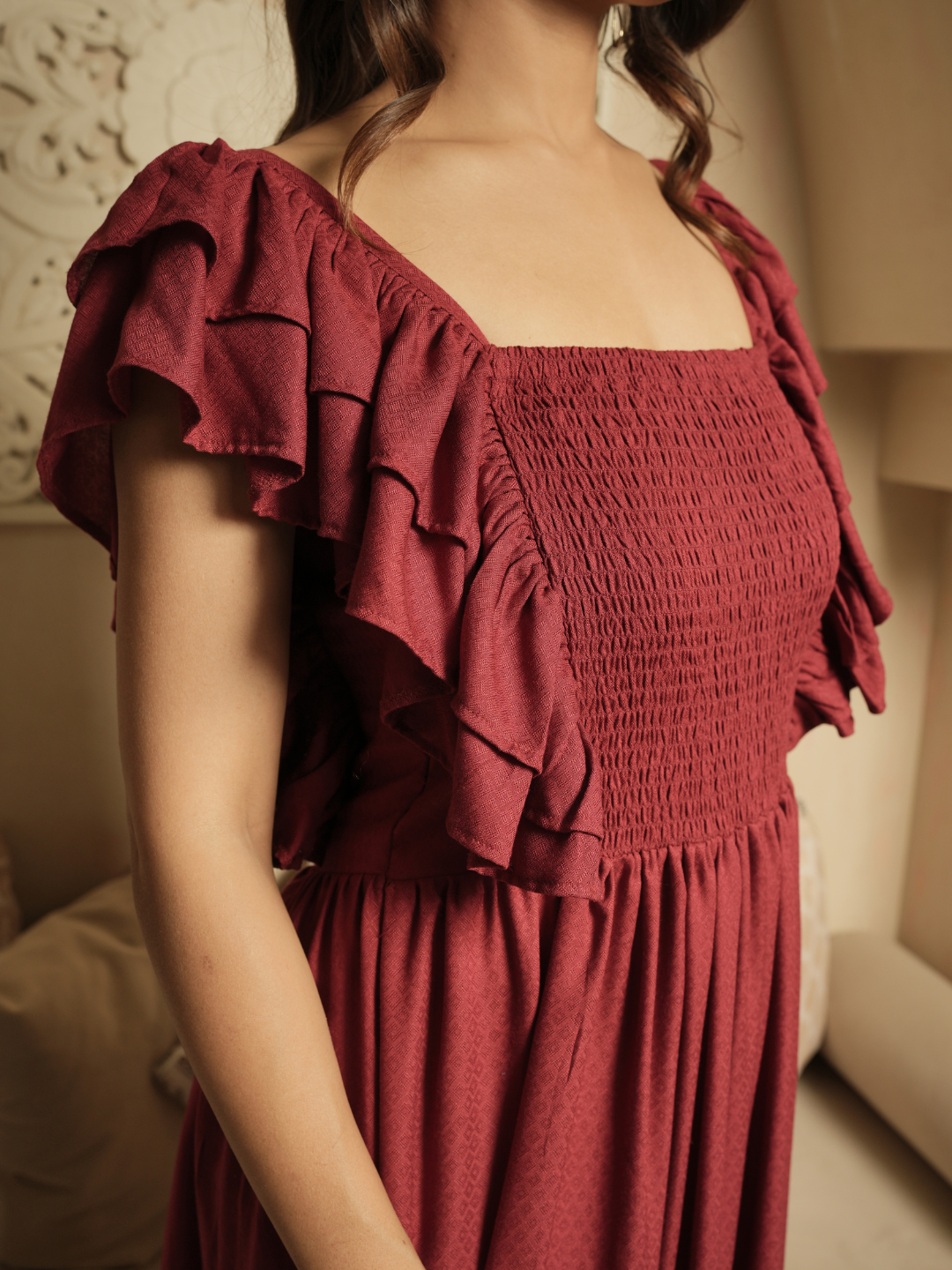 Whimsical Whirl Maroon Dress - Image 3