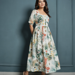 Flower Crinkle Crepe Dress with Lace