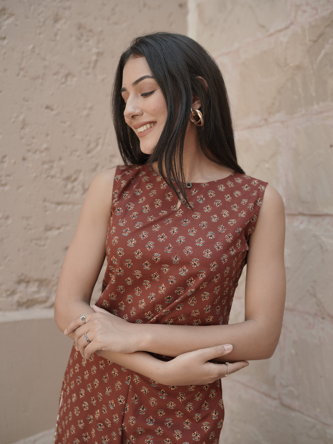 Block Printed Co-ord Top and Palazzo with Shrug - Image 3