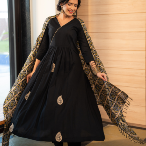 Black Rayon Suit with Pittan Work