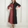 Red Block Print and Black Dress with Detailing