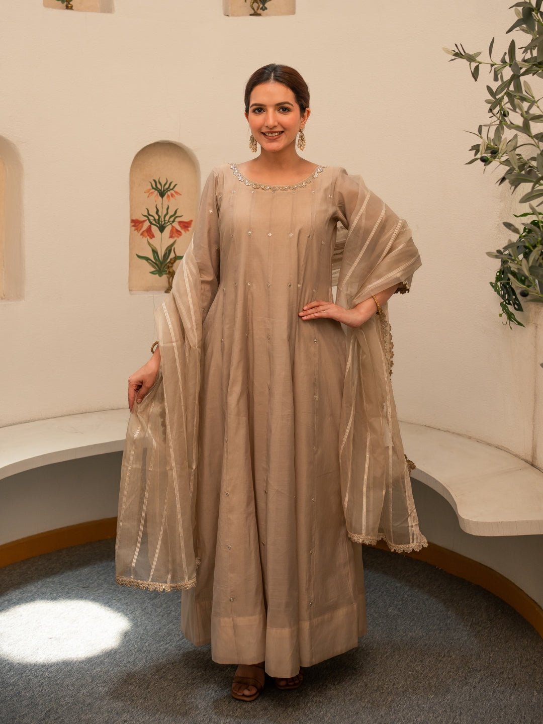 Amber Chanderi Anarkali Kurta Set with Dupatta and Pants - Image 17