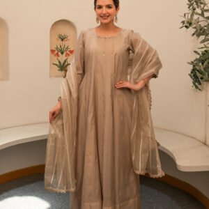 Amber Chanderi Anarkali Kurta Set with Dupatta and Pants - Image 14