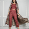 Cotton Linen Co-ord Set with Block Print Ajrakh Shrug