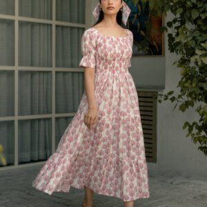 Rosy Petals Block Printed Dress - Image 6