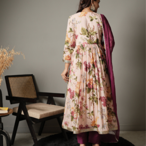 Alternative view of Floral Anarkali Kurta With Pants and Dupatta