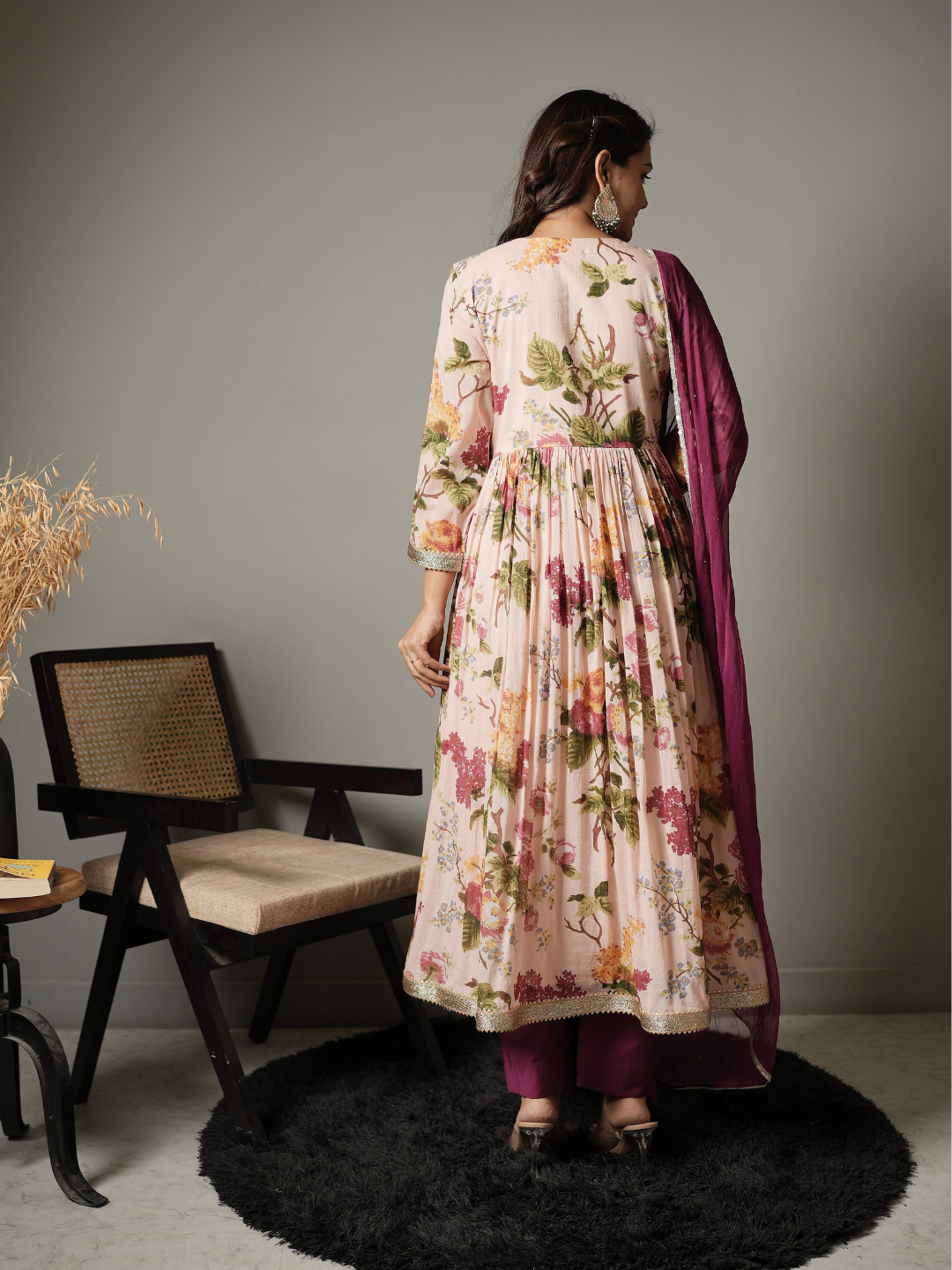 Floral Anarkali Kurta With Pants and Dupatta - Image 2