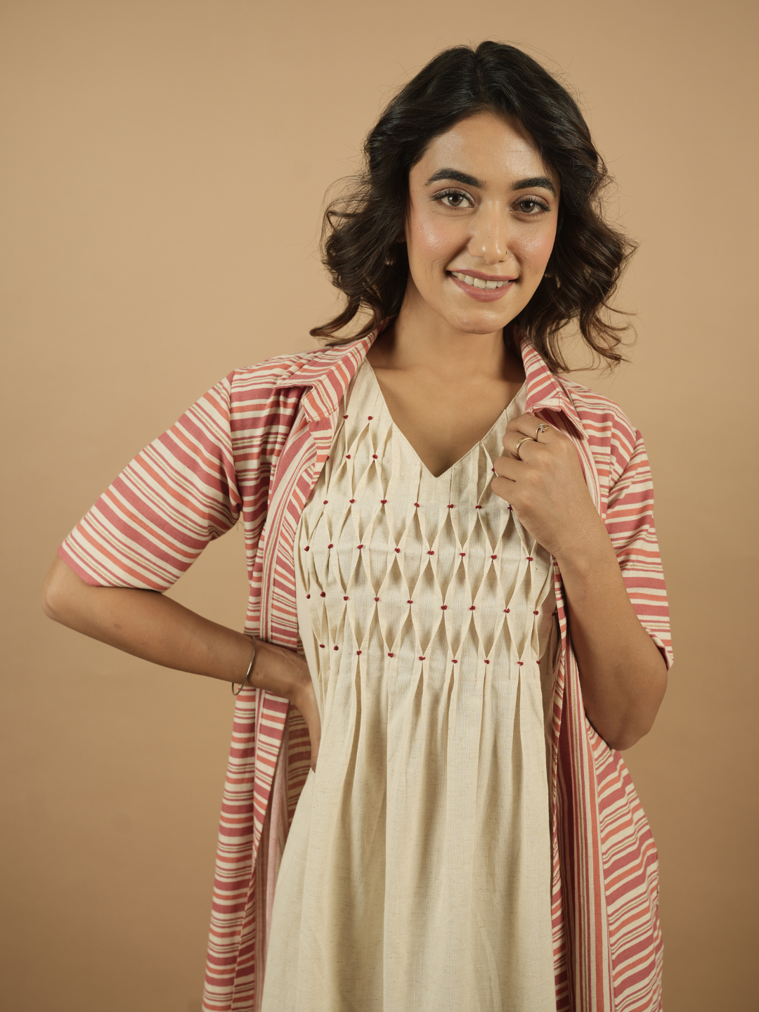 Coral Stripes Shrug Dress - Image 4