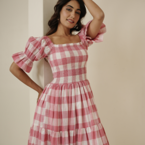 Pink Check Block Printed Dress - Image 4