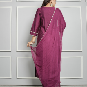 Alternative view of Pink Chanderi Silk Kurta With Pants And Dupatta With Embroidery