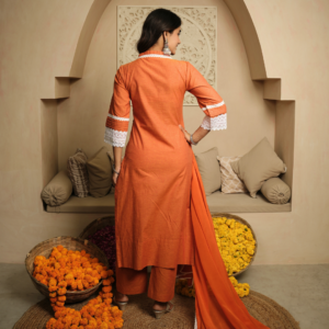 Alternative view of Cadmium Orange Kurta with Dupatta and Pants