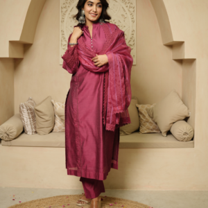 Gulaab Khass Chanderi Kurta with Dupatta and Pants