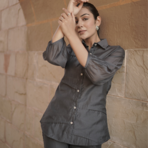 Charcoal Grey Chanderi Co-ord Set - Image 3