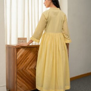 Alternative view of Dobby Pastel Yellow Dress with Embroidery