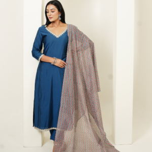 Kurta Set in Viscose Silk fabric with Chanderi Block Printed Duppata - Image 6