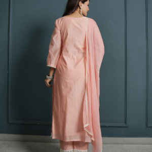 Alternative view of Pastel Pink Chanderi Kurta with Pants and Dupatta