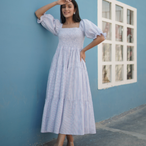 Cotton Dobby Smocked Midi Dress - Image 5