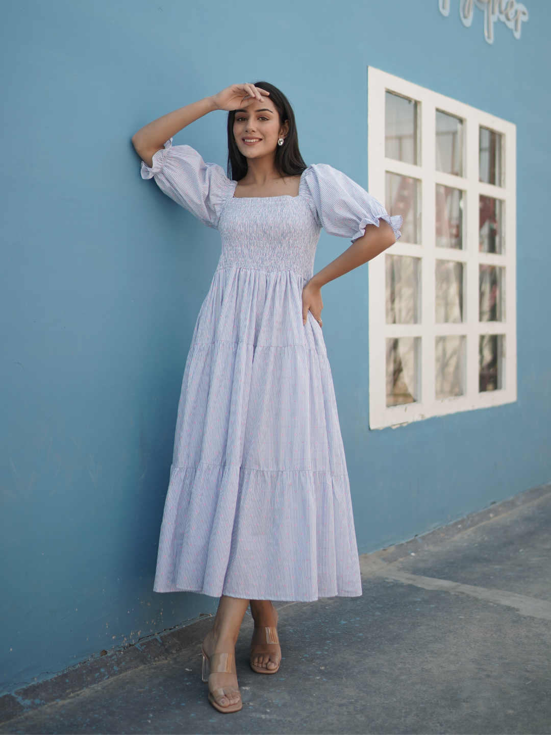 Cotton Dobby Smocked Midi Dress - Image 5