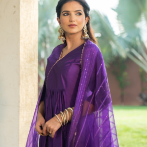 Alternative view of Amethyst Aura Chanderi Anarkali Kurta Set