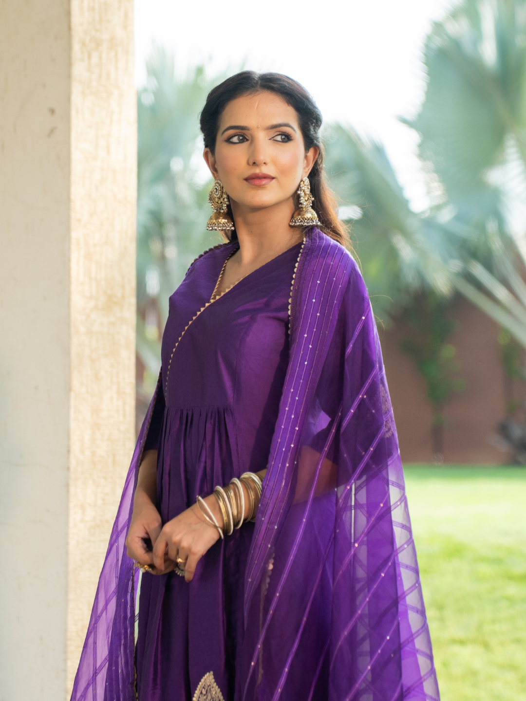 Amethyst Aura Chanderi Anarkali Kurta Set - Image 2