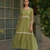 Mint Grace Dress in Kota Doriya Fabric with Embroidery