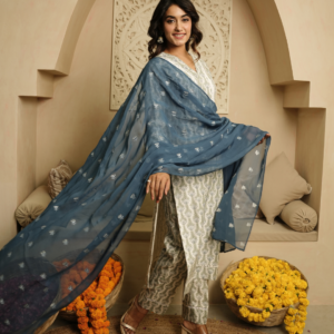Blue Hand Block Chanderi Kurta Set