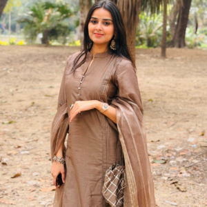Brown Chanderi Kurta Set With Dupatta And Pants - Image 3