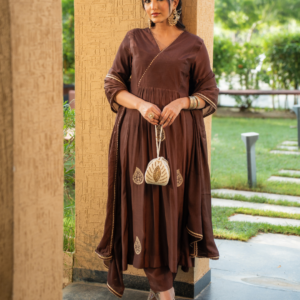 Mocha Brown Shantoon Anarkali Kurta Set - Image 5