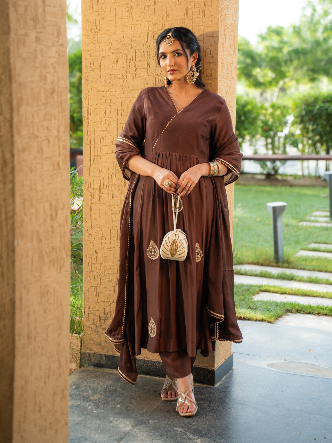 Mocha Brown Shantoon Anarkali Kurta Set - Image 5