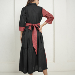 Alternative view of Red Block Print and Black Dress with Detailing