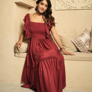 Whimsical Whirl Maroon Dress