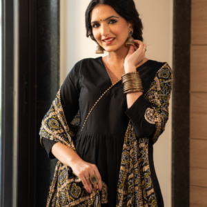 Alternative view of Black Rayon Suit with Pittan Work