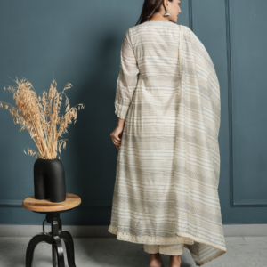 Alternative view of Block Print Golden Stripe Kurta with Pants and Dupatta