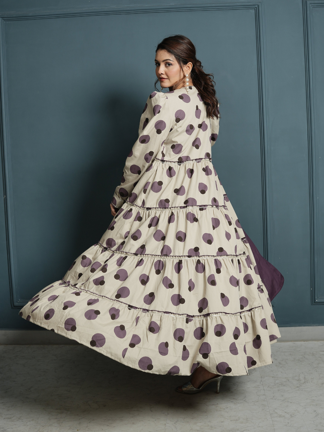 RAYON INNER DRESS WITH POPLIN BLOCK PRINT SHRUG - Image 2