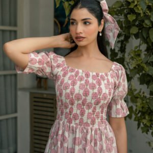 Rosy Petals Block Printed Dress - Image 4