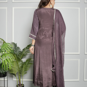 Alternative view of Purple Shantoon Embroidery Kurta with Pants and Dupatta