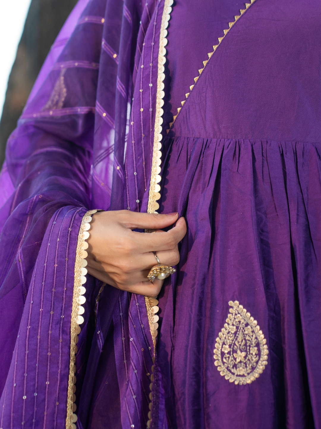 Amethyst Aura Chanderi Anarkali Kurta Set - Image 5