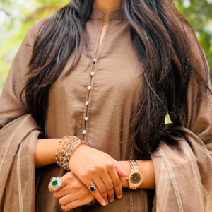 Brown Chanderi Kurta Set With Dupatta And Pants - Image 4
